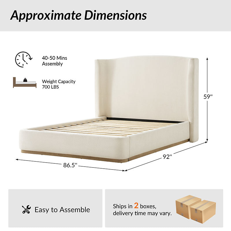 Brandon Modern Upholstered wingback Bed in Chenille