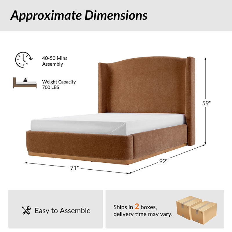 Brandon Modern Upholstered wingback Bed in Chenille