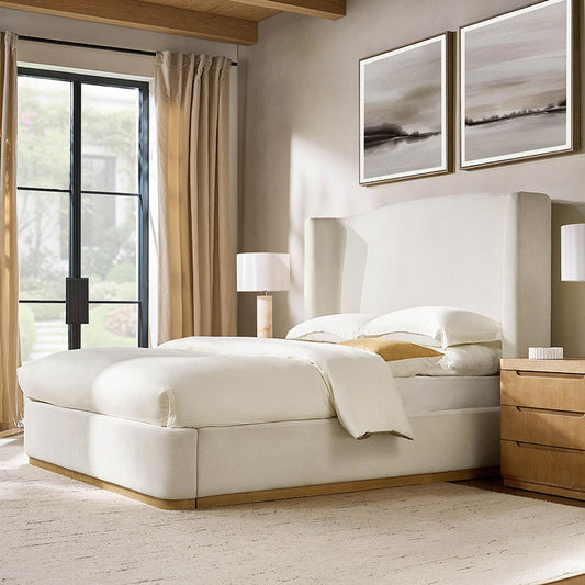 Brandon Modern Upholstered wingback Bed in Chenille