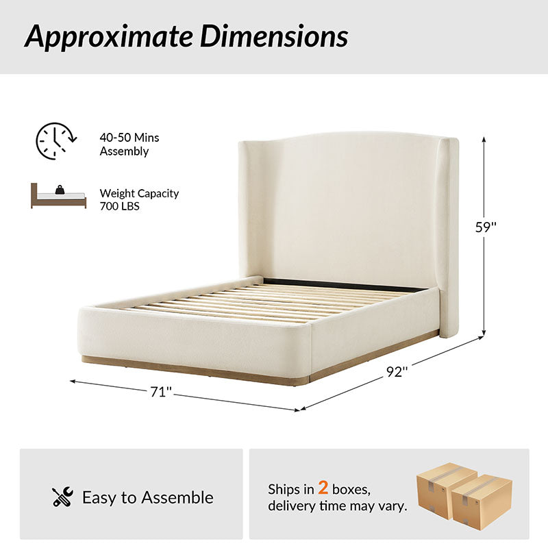 Brandon Modern Upholstered wingback Bed in Chenille