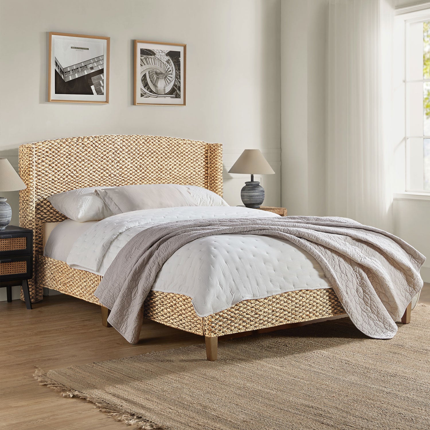 Coastal Charm: Julius Dark Brown Bed with Braided Camber Headboard