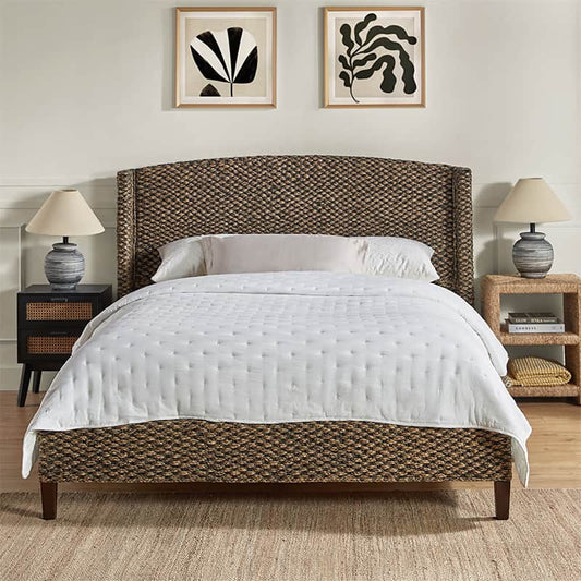 Coastal Charm: Julius Dark Brown Bed with Braided Camber Headboard