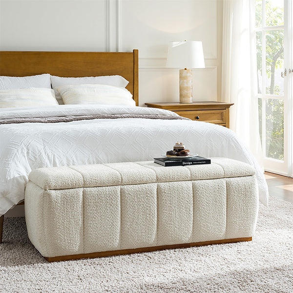Modern Chenille Storage Bench - No-Assembly Upholstered Seat