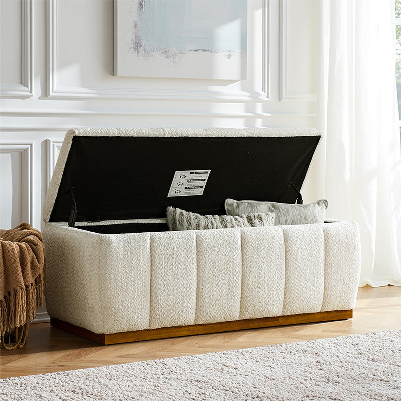 Modern Chenille Storage Bench - No-Assembly Upholstered Seat