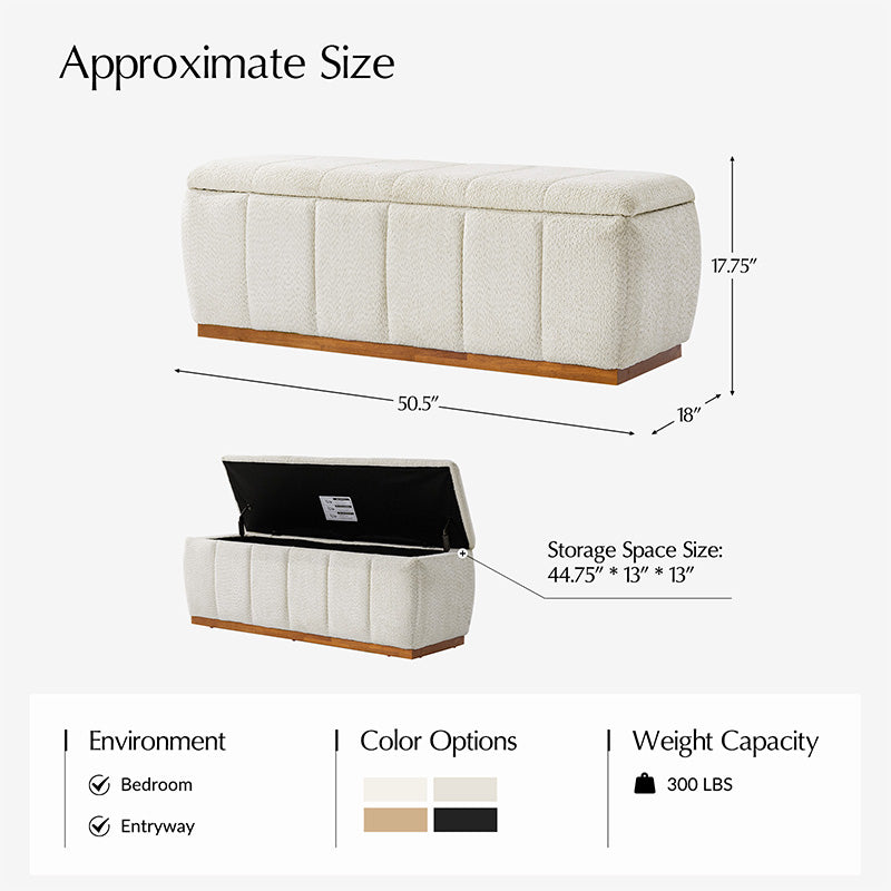 Modern Chenille Storage Bench - No-Assembly Upholstered Seat
