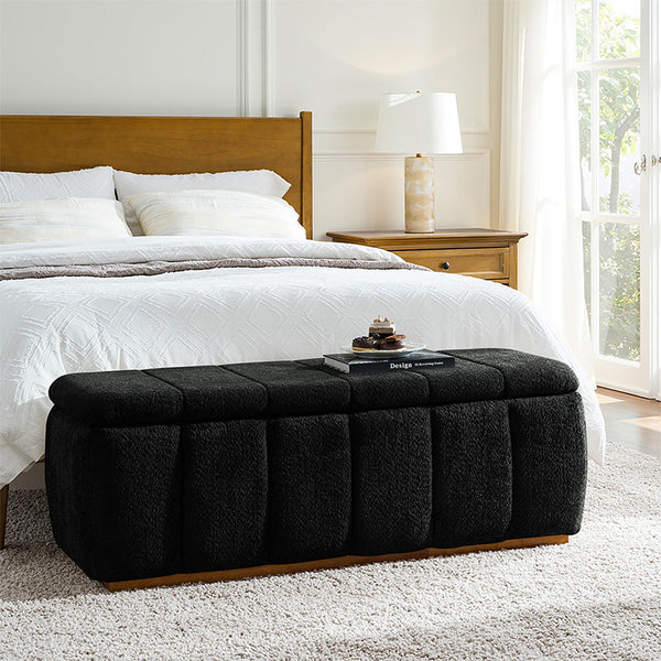 Modern Chenille Storage Bench - No-Assembly Upholstered Seat
