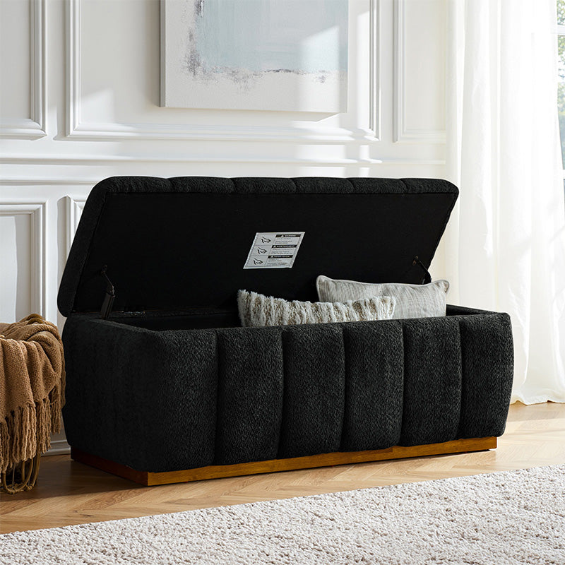 Modern Chenille Storage Bench - No-Assembly Upholstered Seat