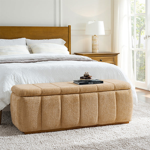 Modern Chenille Storage Bench - No-Assembly Upholstered Seat