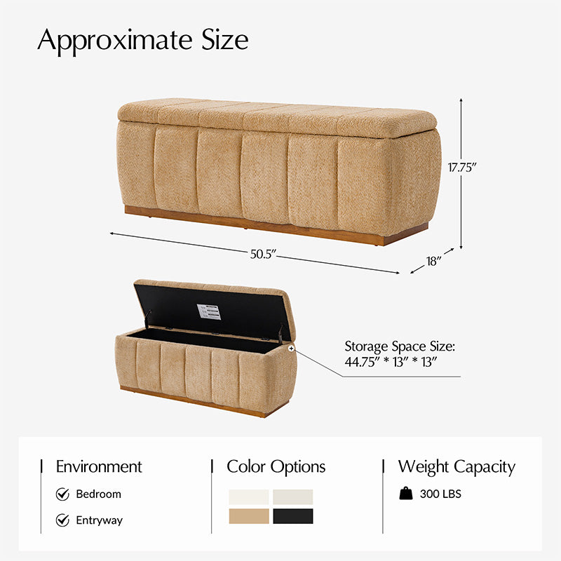 Modern Chenille Storage Bench - No-Assembly Upholstered Seat