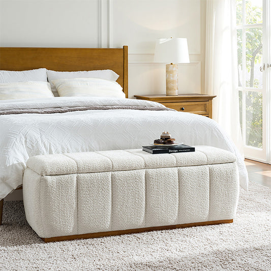 Modern Chenille Storage Bench - No-Assembly Upholstered Seat