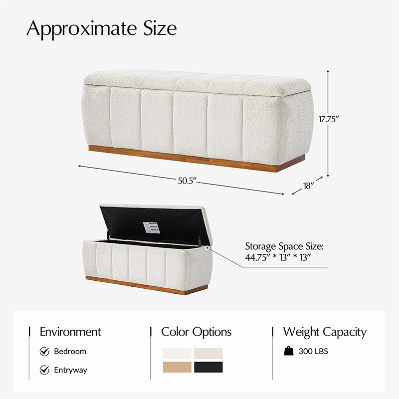 Modern Chenille Storage Bench - No-Assembly Upholstered Seat