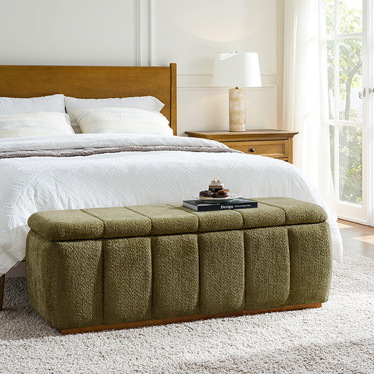 Modern Chenille Storage Bench - No-Assembly Upholstered Seat
