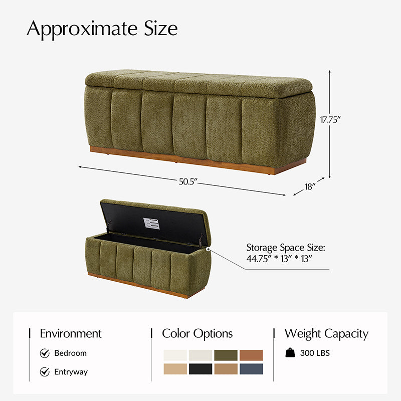 Modern Chenille Storage Bench - No-Assembly Upholstered Seat