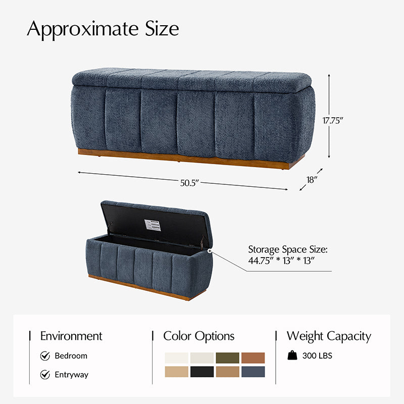 Modern Chenille Storage Bench - No-Assembly Upholstered Seat