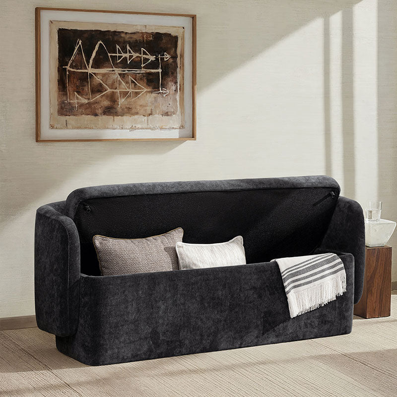 Modern Chenille Storage Bench with Wraparound Backres