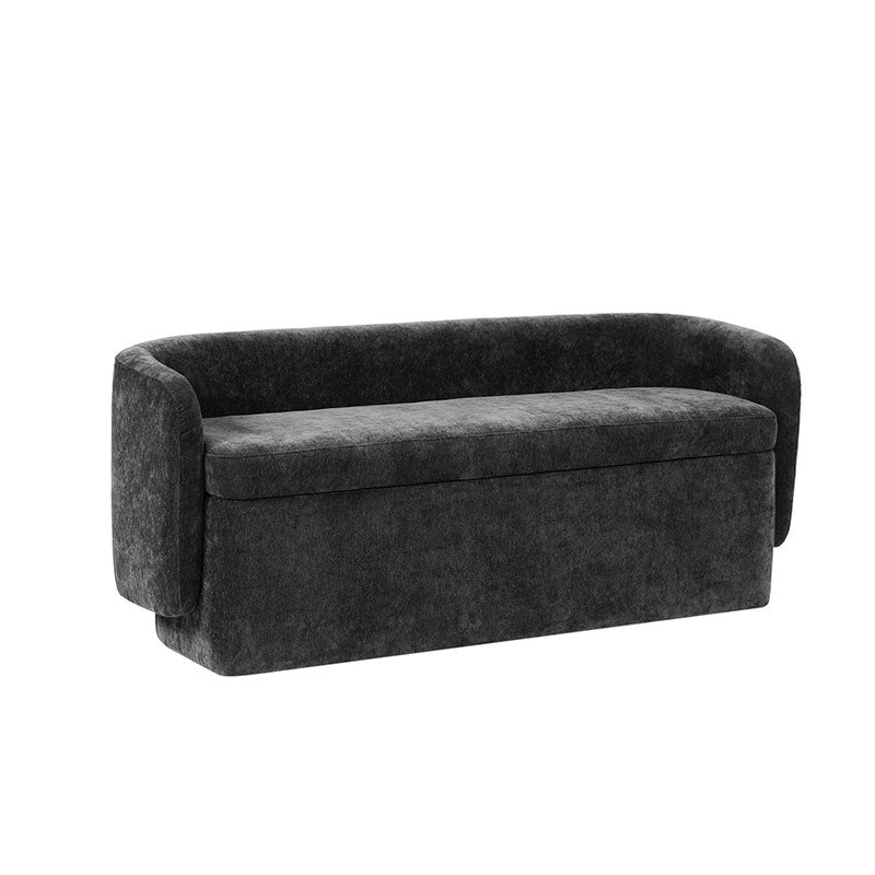 Modern Chenille Storage Bench with Wraparound Backres