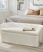 Modern Chenille Storage Bench with Wraparound Backres