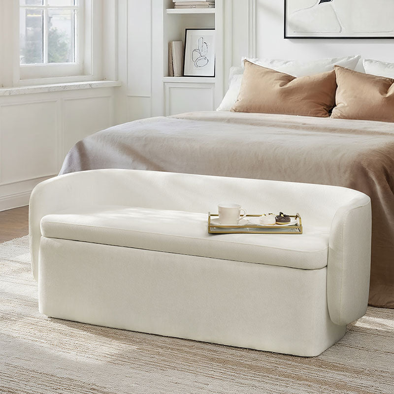 Modern Chenille Storage Bench with Wraparound Backres