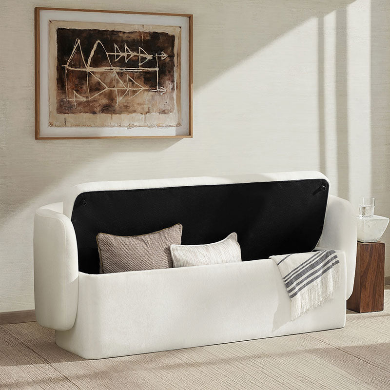 Modern Chenille Storage Bench with Wraparound Backres