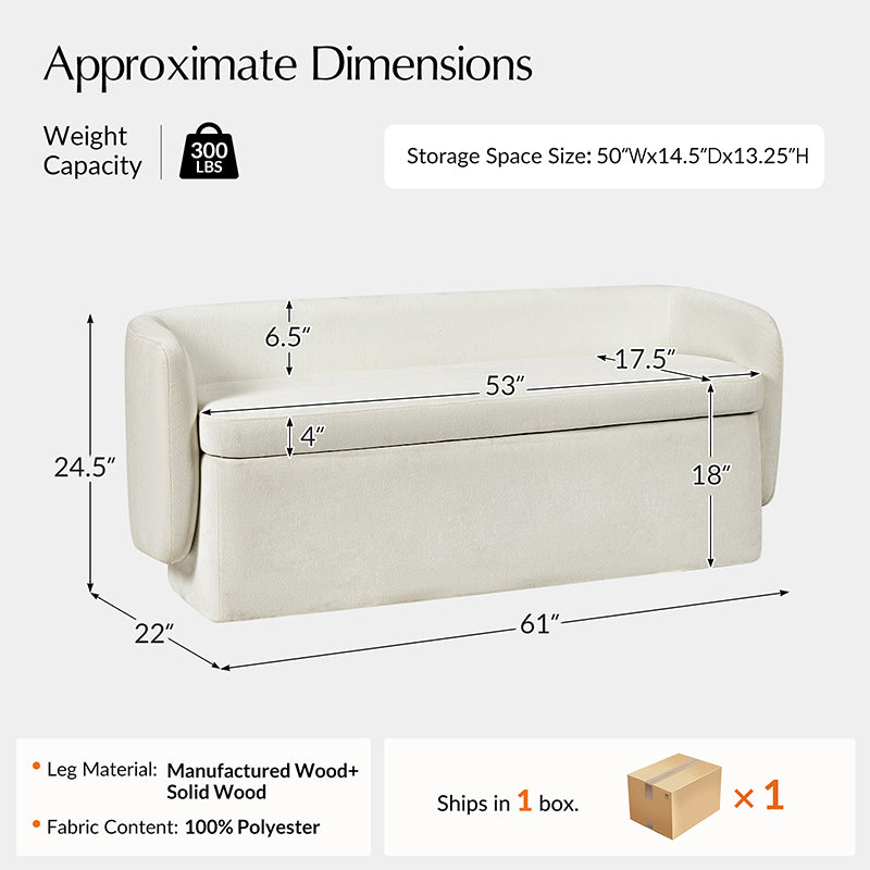 Modern Chenille Storage Bench with Wraparound Backres