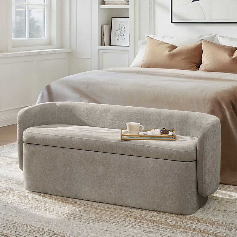 Modern Chenille Storage Bench with Wraparound Backres
