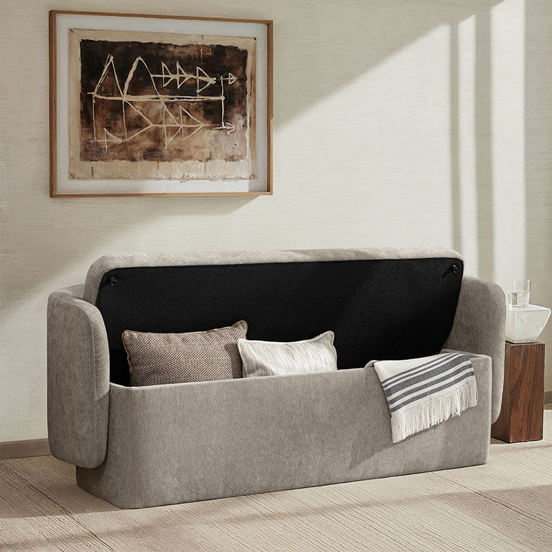 Modern Chenille Storage Bench with Wraparound Backres