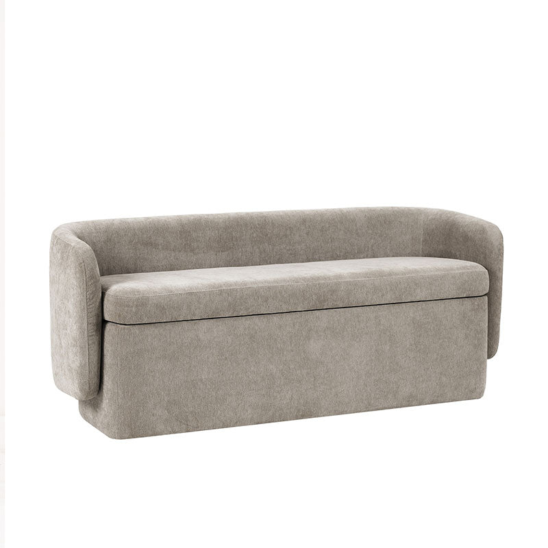 Modern Chenille Storage Bench with Wraparound Backres