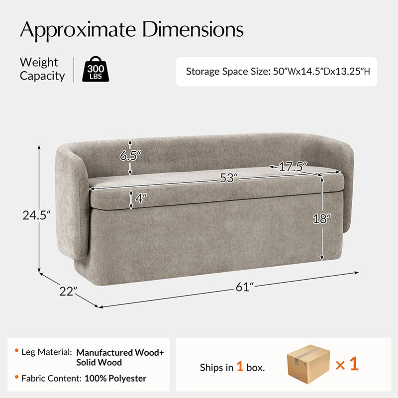 Modern Chenille Storage Bench with Wraparound Backres