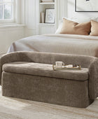 Modern Chenille Storage Bench with Wraparound Backres