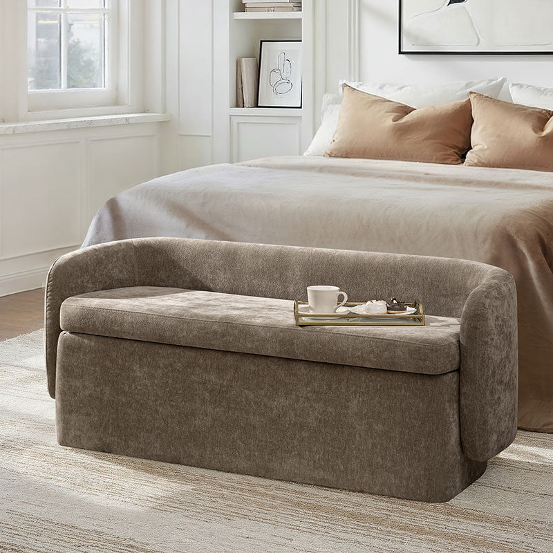 Modern Chenille Storage Bench with Wraparound Backres