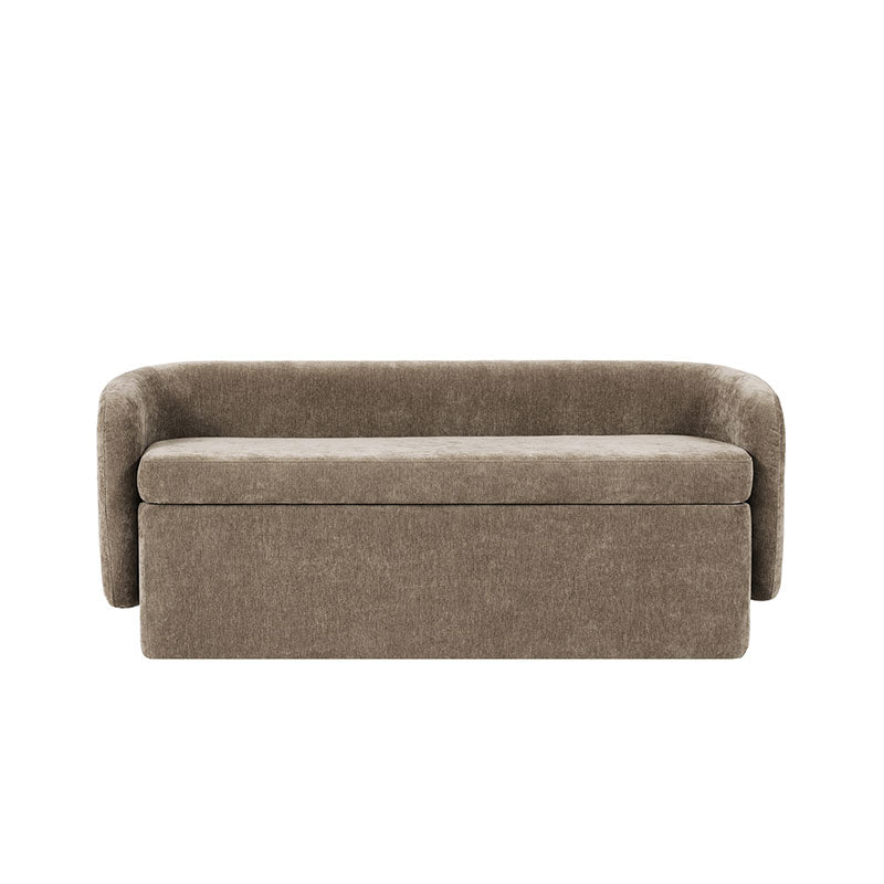 Modern Chenille Storage Bench with Wraparound Backres