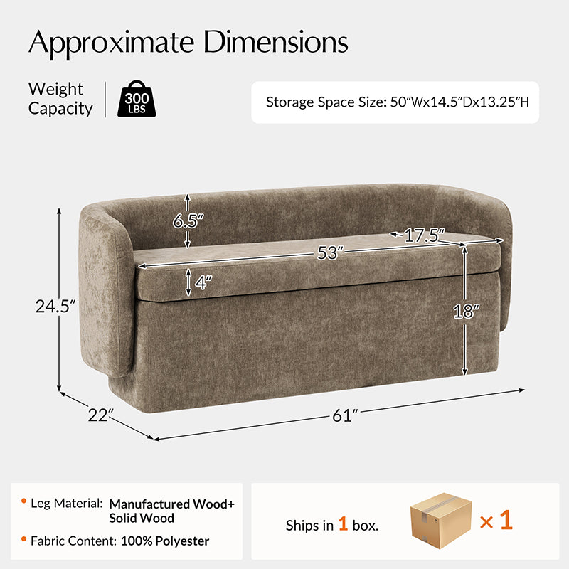 Modern Chenille Storage Bench with Wraparound Backres