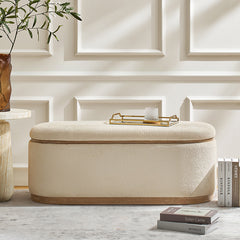 Modern Chenille Storage Bench with Hidden Seat Storage