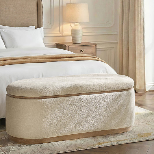 Modern Chenille Storage Bench with Hidden Seat Storage