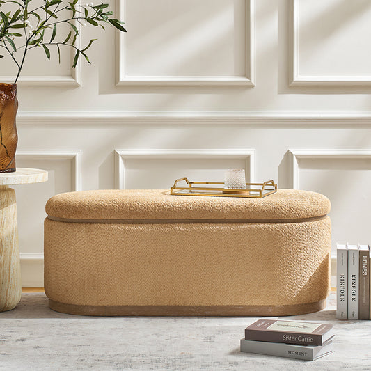 Modern Chenille Storage Bench with Hidden Seat Storage