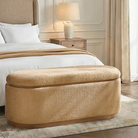 Modern Chenille Storage Bench with Hidden Seat Storage