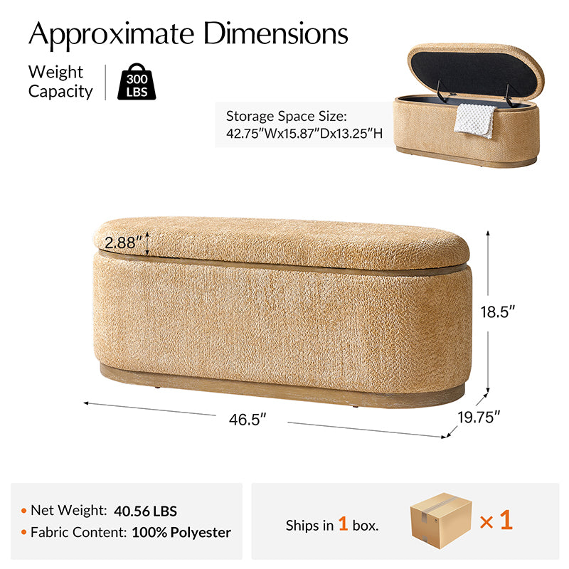 Modern Chenille Storage Bench with Hidden Seat Storage