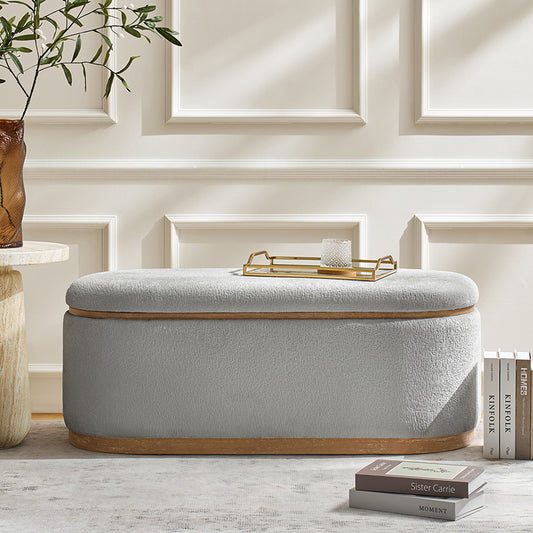 Modern Chenille Storage Bench with Hidden Seat Storage