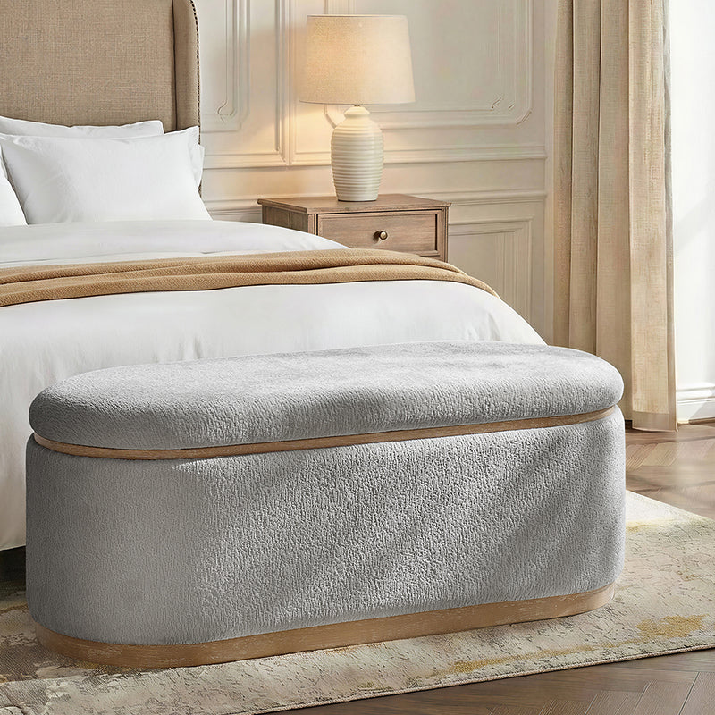 Modern Chenille Storage Bench with Hidden Seat Storage