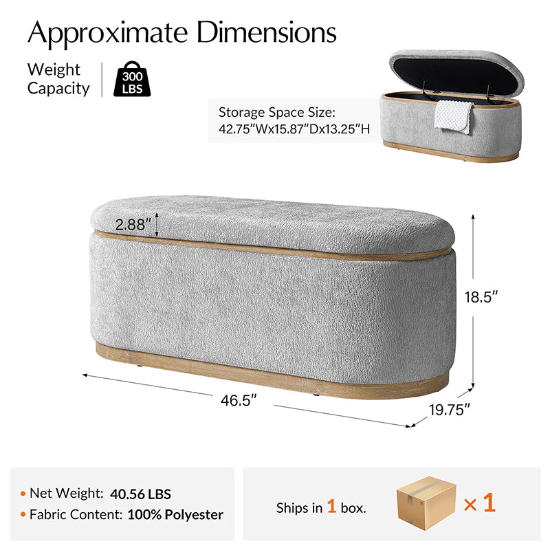 Modern Chenille Storage Bench with Hidden Seat Storage