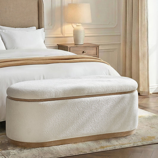 Modern Chenille Storage Bench with Hidden Seat Storage