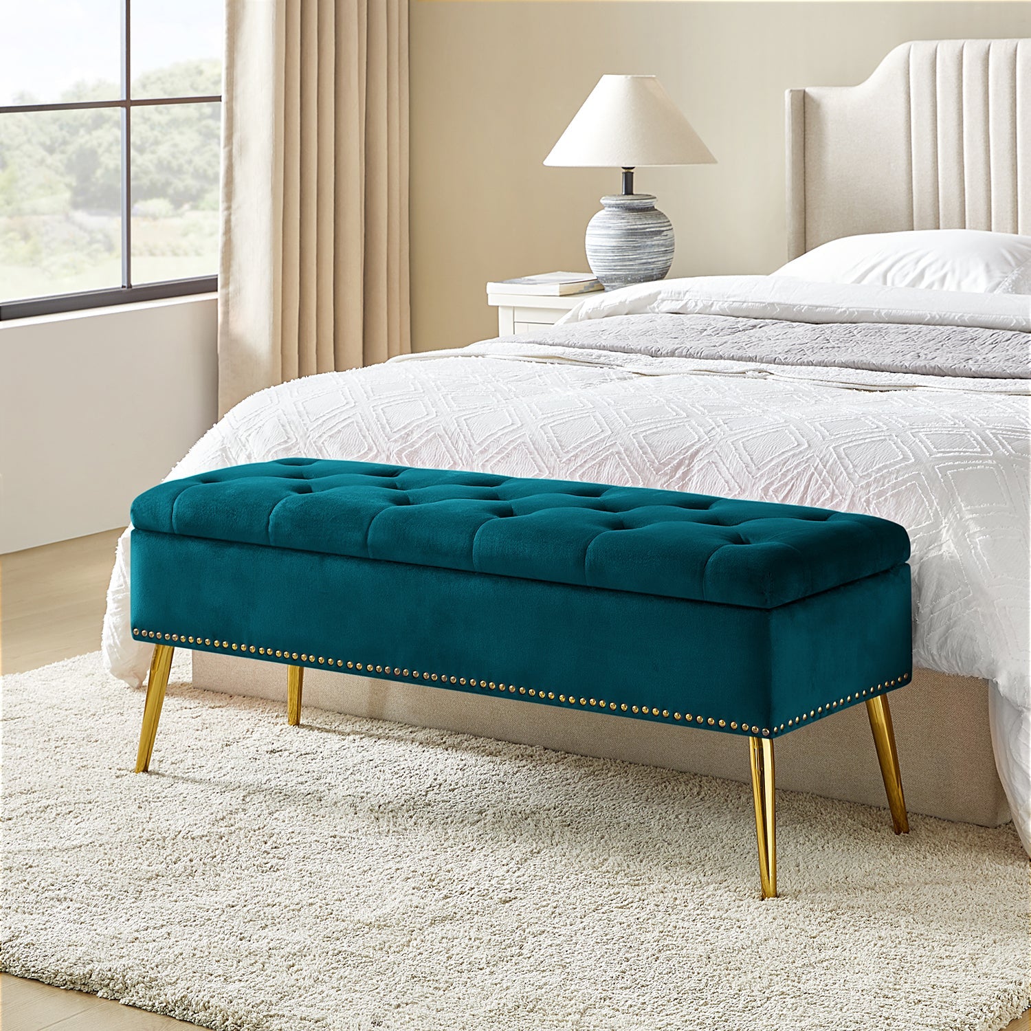 Upholstered Bench Teal Bench With Storage Shop Lenore Upholstered