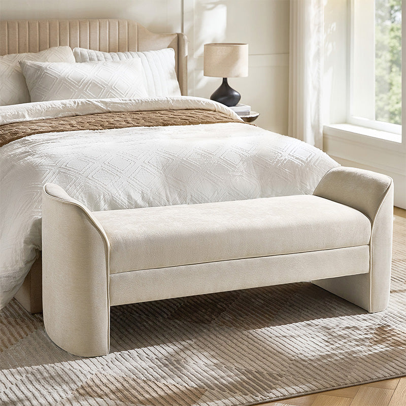 Diana 57" Wide Modern Chenille Upholstered Bench with Piped Edges and Foam Cushion