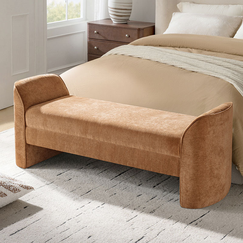 Diana 57" Wide Modern Chenille Upholstered Bench with Piped Edges and Foam Cushion