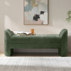 Diana 57" Wide Modern Chenille Upholstered Bench with Piped Edges and Foam Cushion