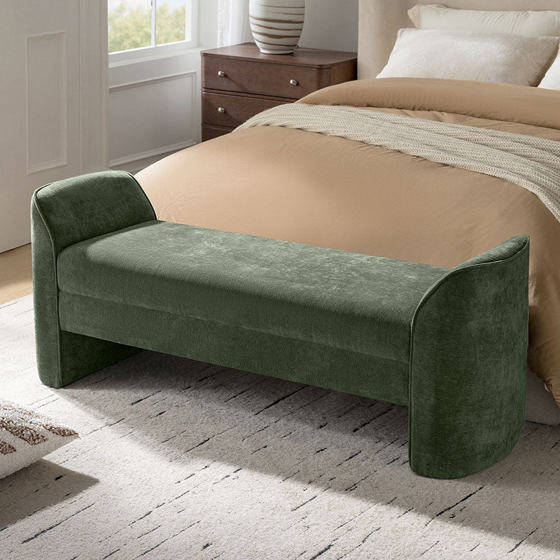Diana 57" Wide Modern Chenille Upholstered Bench with Piped Edges and Foam Cushion