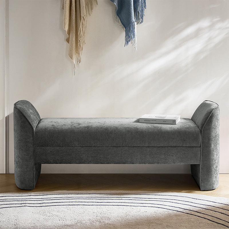 Diana 57" Wide Modern Chenille Upholstered Bench with Piped Edges and Foam Cushion
