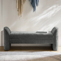 Diana 57" Wide Modern Chenille Upholstered Bench with Piped Edges and Foam Cushion