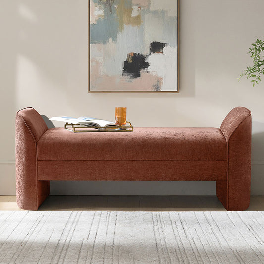 Diana 57" Wide Modern Chenille Upholstered Bench with Piped Edges and Foam Cushion