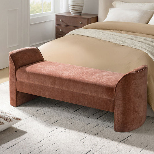 Diana 57" Wide Modern Chenille Upholstered Bench with Piped Edges and Foam Cushion